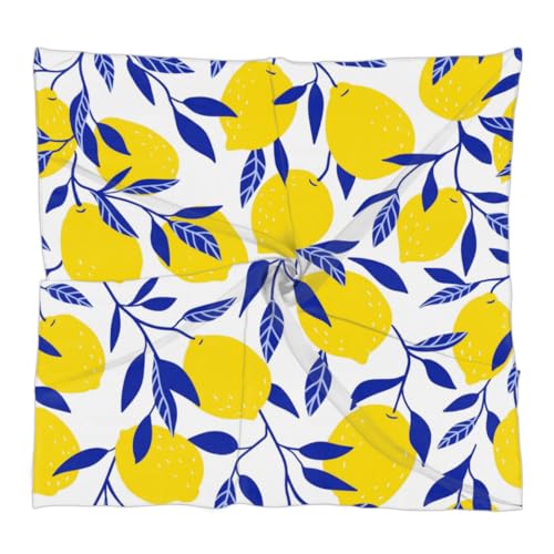 KOBLEN Tropical Yellow Lemon Silk Scarf 23.6x23.6 Inch Square Neck Scarf for Women Breathable Lightweight Neckerchief Silk Head Scarf Hair Wrap