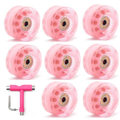 Skate Wheels Replacement, Skateboard Wheels 82A Roller Roller Skate Wheels Indoor, 32 x 58mm Skateboard Wheels with Multi-Function T Tools for Double Row Skating