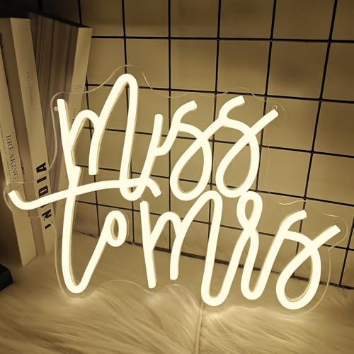 Image of Miss to Mrs Neon Sign for Bridal Shower Decor Dimmable Led Wedding Neon Sign for Backdrop, Miss to Mrs Neon Light for Wall Decor Warm White Party Banner Bridal Shower Decoration