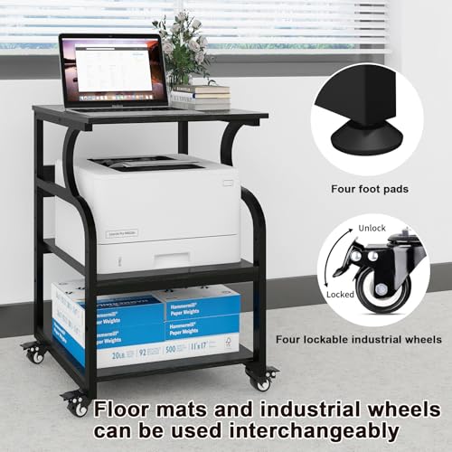 Image of Natwind 3 Tier Large Printer Stand, 24 inchx20 inch, with Charging Station,Black