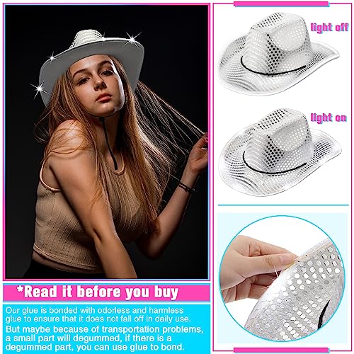 Image of Tisancy LED Lights Cowboy Cowgirl Hat Flashing LED Lights Cowgirl Hat for Wedding Western Bachelorette Party