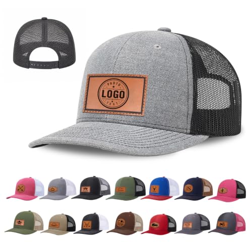 Image of Custom Hats for Men and Women, Personalized Baseball Cap with Leather Patch | Design Your Own Hat with Logo, Photo or Text, Breathable Mesh Back, Adjustable Customized Trucker Hats for Adults