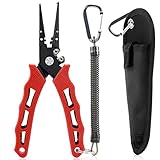 PLUSINNO Fishing Pliers Stainless Steel Mix with Titanium Carbo-Nitride Coating Hook Removers, Braid Cutters Saltwater Split Ring Fishing Multi-Tools with Sheath and Lanyard