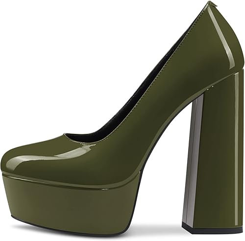 Miniatura 6 de TNYNFBEB Zapatos de tacón de plataforma alta para mujer, con puntera redonda, sin cordones, básicas, clásicas, de 5.5 pulgadas