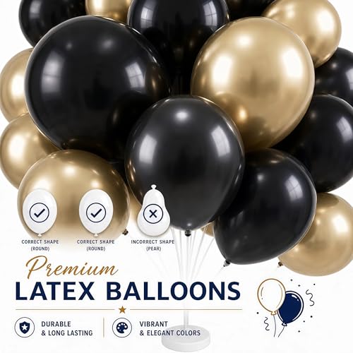 Image of Balloon Column Kit for Floor-Balloon Columns with Stand, Base and Pole,Balloon Tower Backdrop Decoration for Wedding, Baby Shower, Birthday Party, or Bachelorette Parties (Black Gold)