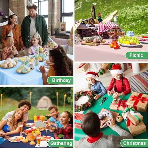 Image of NatNarr Green Tablecloths Plastic, Scalloped Rectangle Table Cloth