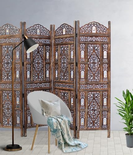Image of Classic Wood and Craft Wooden Room Divider Partition for Living Room, Privacy Partition, Partition Wall, Divider for Makeup Studio /Office (4 Panels - Bell Hanger)