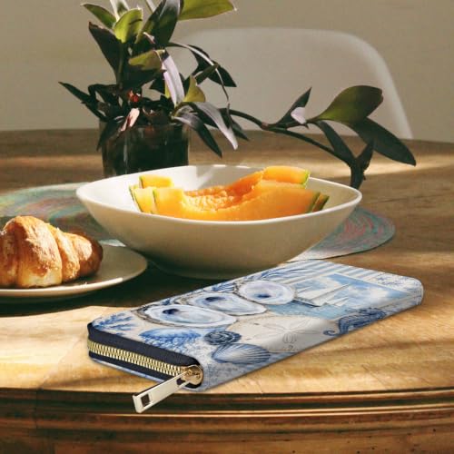 Image of Women's Wallets Credit Card Holder Money Leather Long Wallet | Long wallet with Wristlet,Large Capacity with Zip-Around Phone Purse for Women Ladies Girls,Blue Collage