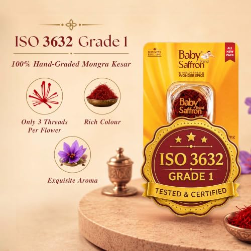 Image of Baby Brand Saffron 1 Gm Original Mongra Kesar /Keshar | Grade 1 ISO 3632 Tested | Rich Colour & Aroma | For Pooja Tilak, Pregnant Women, Kids, Food, Period Pain, Good Skin & Health | 250mg Each x Pack Of 4
