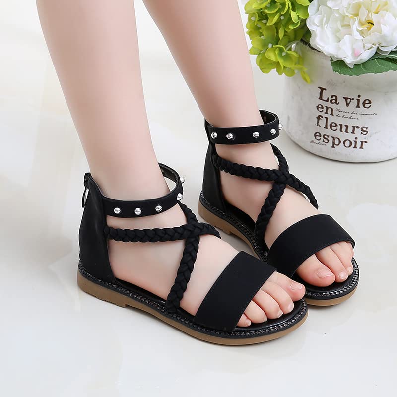 Summer Solid Color Rear Zip Girls Sandals TPR Soft Sole Beach Shoes2