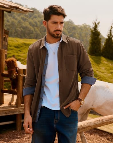 PJ PAUL JONES Men's Corduroy Button Down Shirt Long Sleeve Casual Collared Wrinkle Free Untucked Shirts with Pocket2