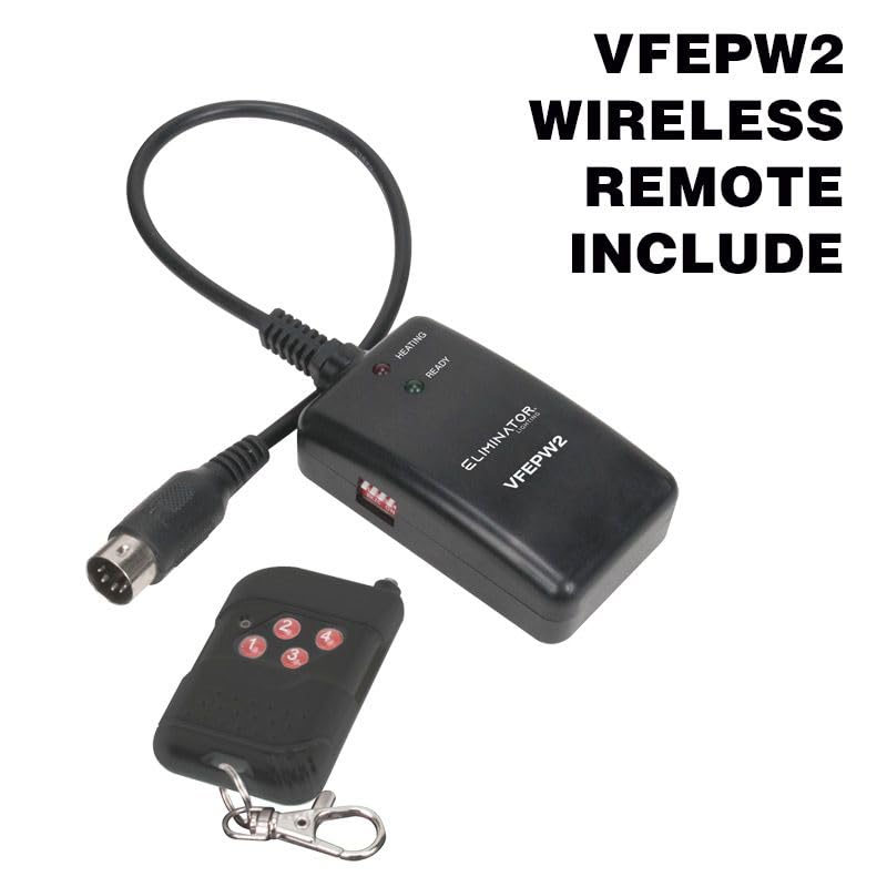 Paquete Audiosavings: Máquina de humo DMX Eliminator Lighting VF1600 EP de 1650 W con control remoto cableado y inalámbrico + 1 galón de líquido para humo Rockville RFJG miniatura 6