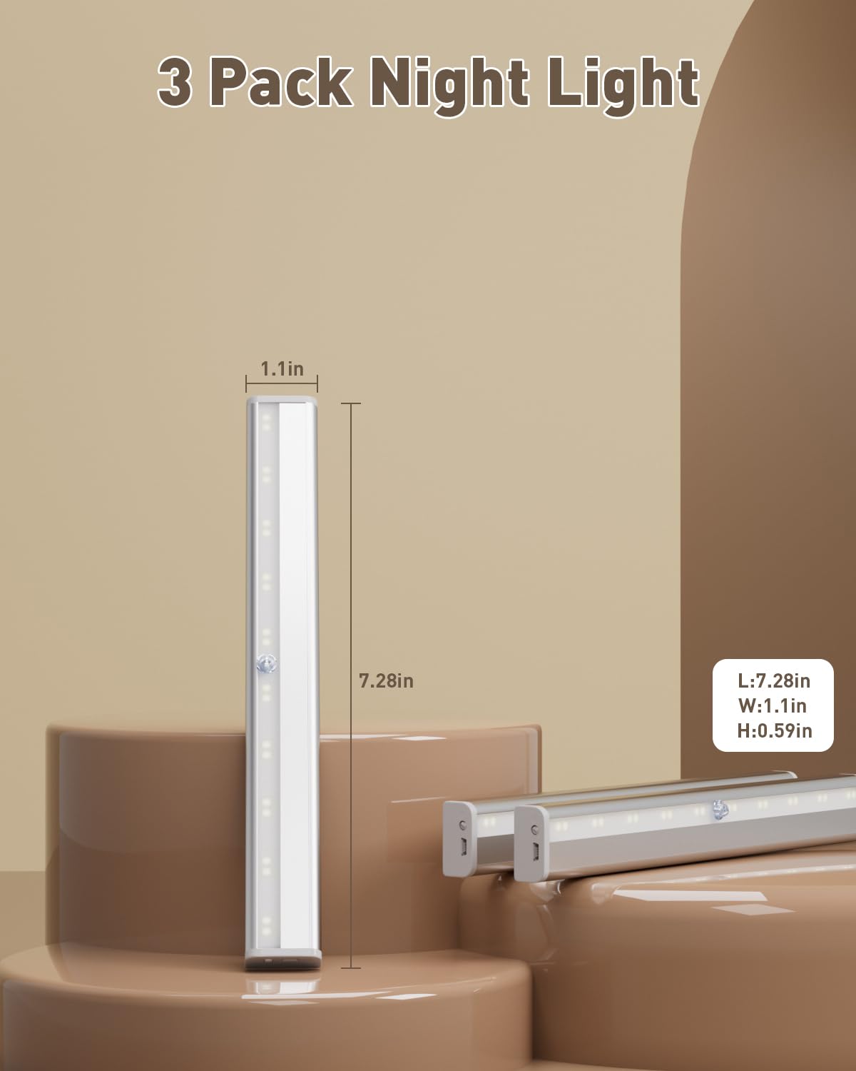 Under Cabinet Lighting, 3 Pack Rechargeable Motion Sensor Light Indoor, Super Bright Closet Lights, Wireless Under Counter Lights for Kitchen Stairs