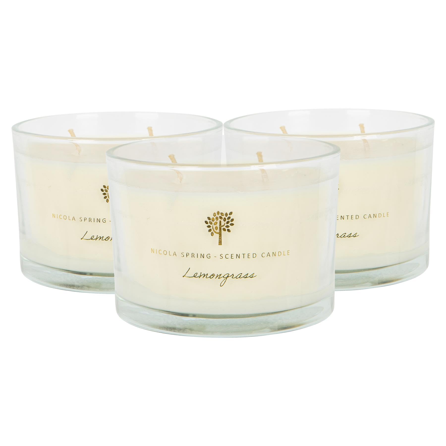 Nicola Spring Lemongrass Scented Candle - 350G - Pack Of 3-38 Hour Burning Time Natural Soy Wax Double Wick Candles Relaxing Fragrance Aromatherapy Gift Set