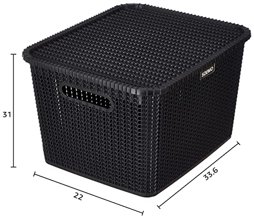 Image of Amazon Brand - Solimo Organizer Basket With Lid, Black