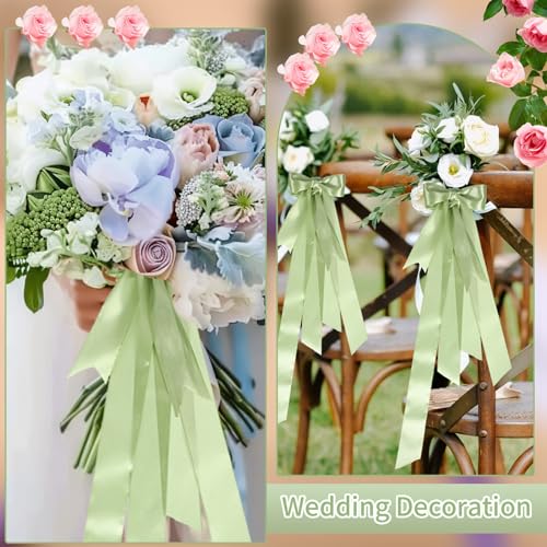 Image of woric Sage Green Ribbon 1 1 /2 Inch 60 Yards Light Green Satin Ribbon for Graduation Leis Wedding Decor Gift Baskets Hair Bows Baby Shower DIY Crafts Flower Bouquet Cake Wreath