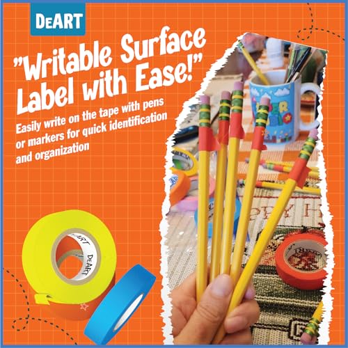 Image of DEART 8X Colored Masking Tape, 33 Ft x 1 inch Colored Painters Tape for Arts & Crafts Labeling or Coding, Craft Supplies Color Tape Rolls, Colorful Masking Craft Tape, Lab Tape (Pack of 3)