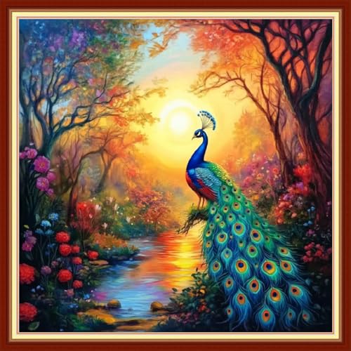 Image of Redxing Stamped Cross Stitch Kits Embroidery kit for Beginners Adults Full Range of Embroidery Patterns Starter Kits DIY Printed Cross Stitch Kits Needlepoint Kits 11CT-Forest Hummingbird 18x18 inchs