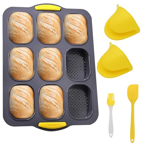Molde de silicona para panecillos, antiadherente, resistente al calor, para pan casero, molde de silicona para baguettes, pan integral, perritos calientes, apto para lavavajillas y microondas (1)