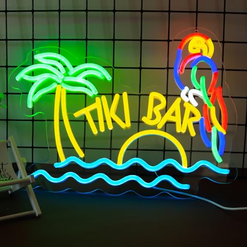 Image of LED Neon Tiki Bar Signs Dimmable Beach Theme Wall Decor Hawaii Pool Bar Party Gift for Boys Girls-16 x 12.2 IN-USB Powered-Acrylic