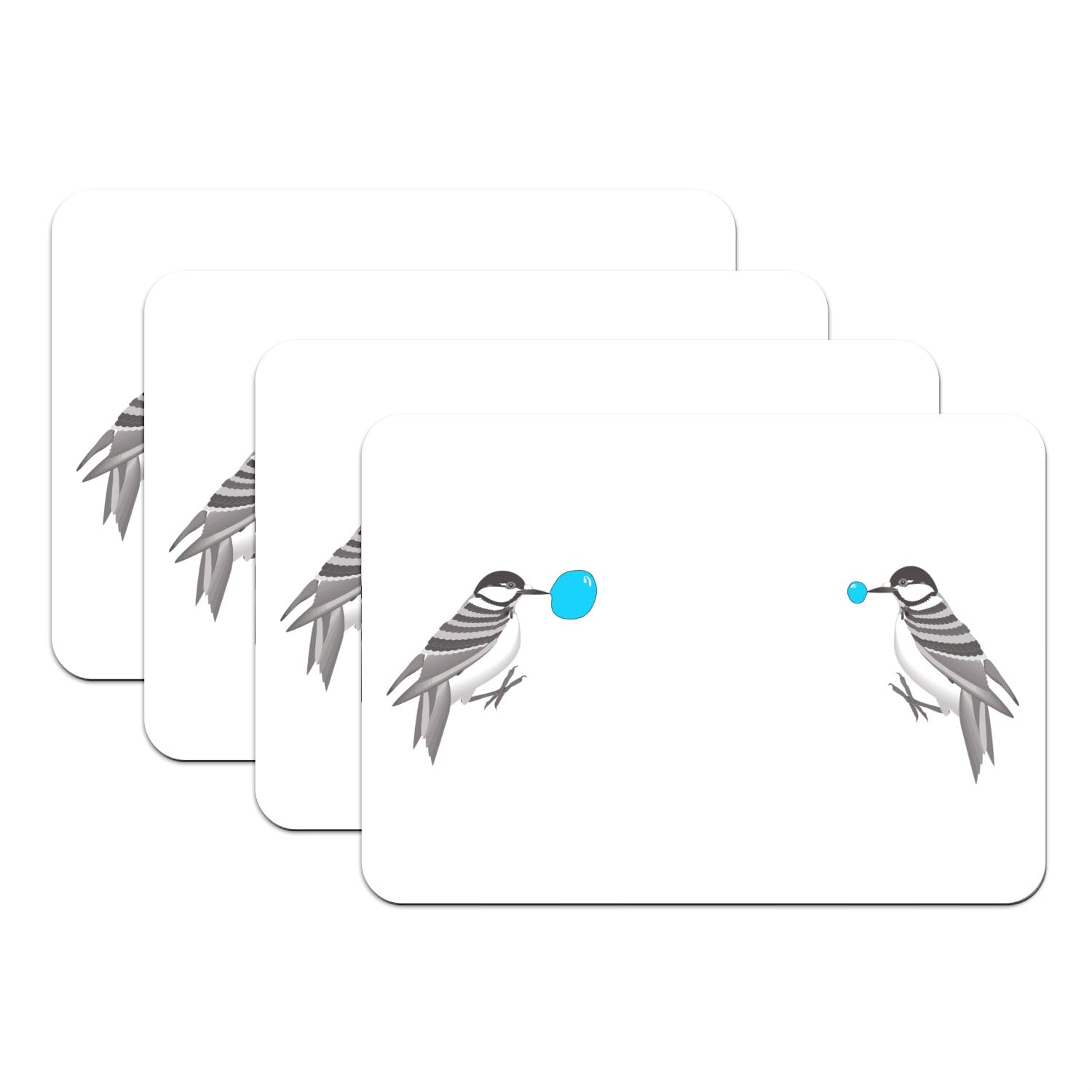 Oiseaux rayés font des bulles lot 4 sets table cadeau humour