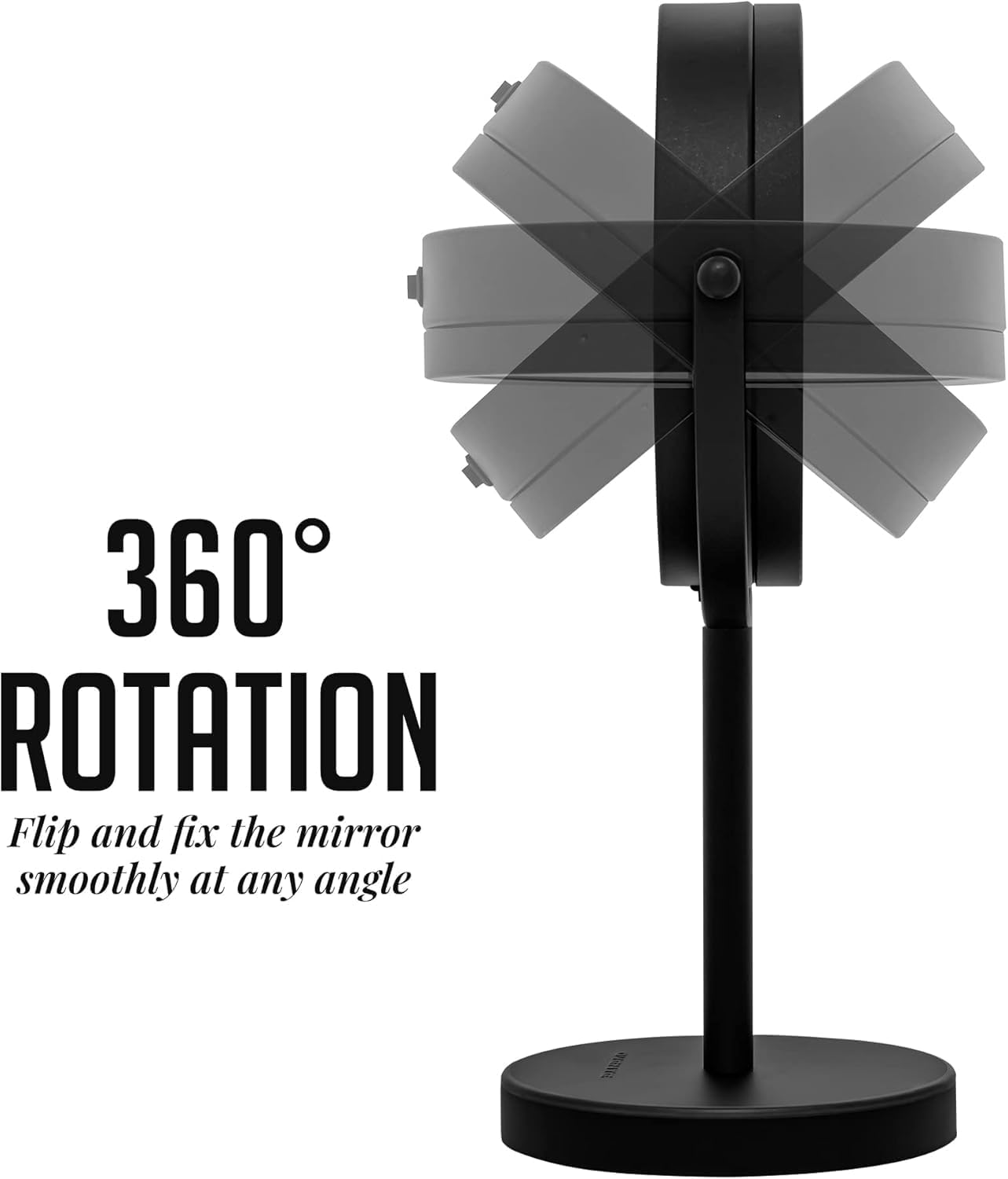 OVENTE 6" Lighted Makeup Mirror with 1X/7X Magnification, Cordless Tabletop Mount Vanity Round Mirror with 360° Swivel Design and Double Sided Cool Tone LED Ring Light, Matte Black MLT60B1X7X