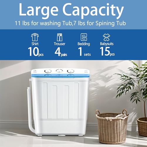 Image of DOGHLY 18lbs Portable Washing Machine, Washer with Drying Rack & 10 Hangers