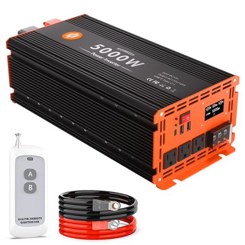 Image of 5000 Watt Power Inverter 12V DC to 110V/120V AC Converter Peak Power 10000W Car Inverter with LCD Display 2 AC Outlets USB Port Cables Includ for RV,Truck,Off-Grid Solar System Remote Controller