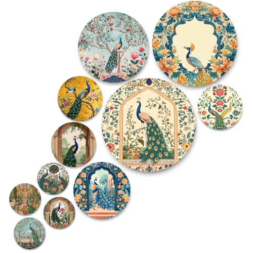 Image of RADIQORE Set of 11 Designer MDF Wooden Wall Hanging for Home Decoration | Office | Gift | Wall Decor Hanging Items | Wall Art | Living Room | Bedroom (peacock)