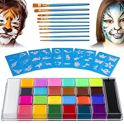 26 Colors Face Body Paint Kit,APMIEK Halloween Makeup Kit,Professional Face Paint Palette for Kids and Adults,Face Body Paint Set for Art, Theater, Halloween, Parties and Cosplay
