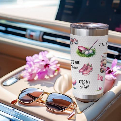 Pink Golf Tumbler with Straw