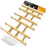 SpaceAid Bamboo Drawer Dividers with Inserts and Labels, Kitchen Adjustable Drawer Organizers, Expandable Organization for Home, Office, Dressers and Bathroom, 6 Dividers with 12 Inserts (17-22 in)