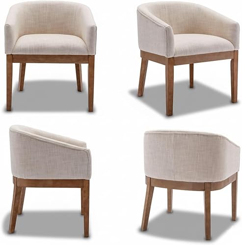 Miniatura 21 de Wahson - Juego de 2 sillas de comedor de barril de mediados de siglo, sillas de comedor beige con brazos, sillas de cocina tapizadas de lino con