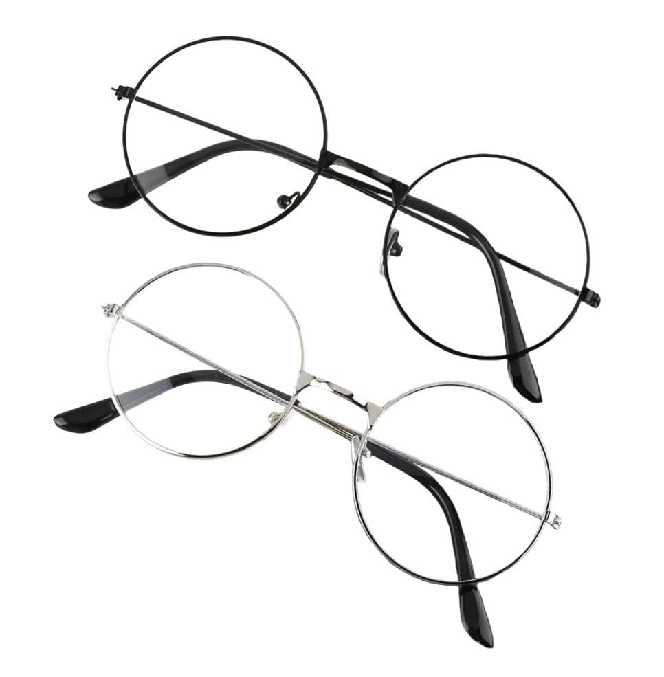 elven Round Black and Silver Metal Frame Sunglasses with Transparent Clear Polycarbonate Lens for Men and Women | Full Rim | UV Protection Goggles | Pack of 2-picture-41