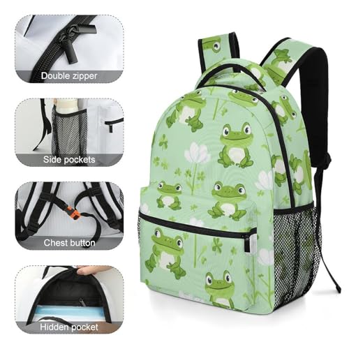 Green Frog Pattern Funny Backpack Casual Daypack Lightweight Shoulders Bag for Men Women Cute Print4