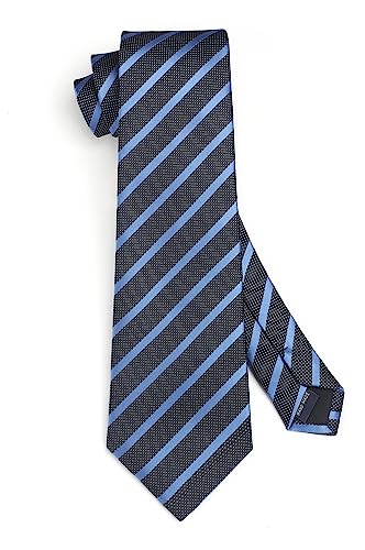 Image of HISDERN Mens Tie Striped Ties and Handkerchief Set Business Formal Woven Pocket Square Wedding College Stripe Necktie
