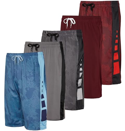 Real Essentials 5-Pack Boys' Dry-Fit Active Athletic Performance Basketball Shorts with Pockets