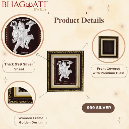 Image of 999 Pure Silver Hanumanji Photo Frame for Home & Office | Premium Silver | PoojaRoom & Wall Decor | Wedding & Festival Gifts | Certificate Included | Tabletop Size 5.5x5 inch