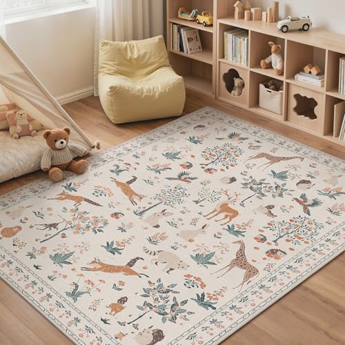 Tapete lavable BESBLEE 5x7 Beige animal print ultrafino miniatura 1
