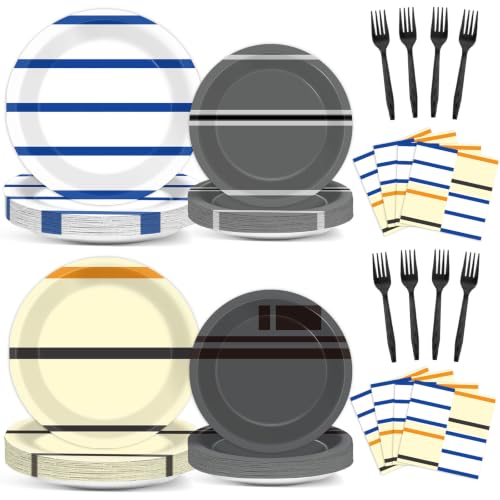 96 Pcs Galaxy War Party Paper Plates and Napkins Galaxy Movie Star Party Decorations Outer Space Disposable Dessert Plates Space Tableware Set Serves 24 Boys Girls Kids Baby Shower Birthday Supplies