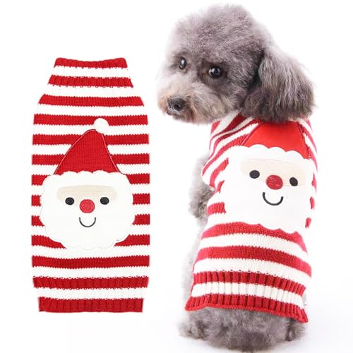 Maglione Natalizio per Cane e Gatto - Maglioncino Lavorato a Maglia per Animali Domestici di Taglia Piccola Media Grande (Santa Claus, M)