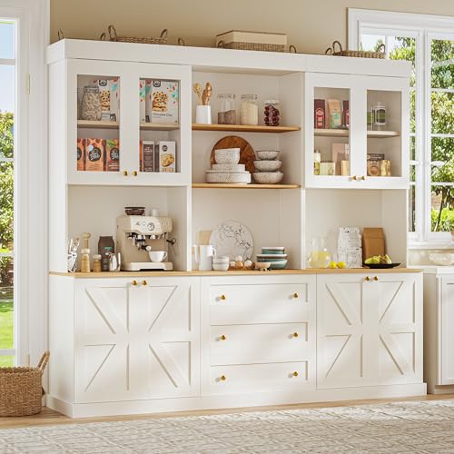 71" Tall Farmhouse Kitchen Pantry, Large Storage Cabinet with Gla...