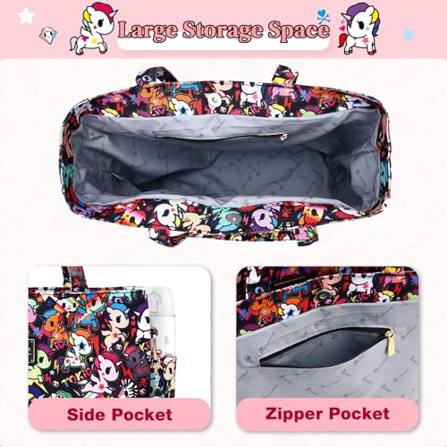 Image of tokidoki Large Tote Bag with Unicorno Keychain Laptop Travel Bag Shoulder Work Tote Weekender Bag Handbag for Women