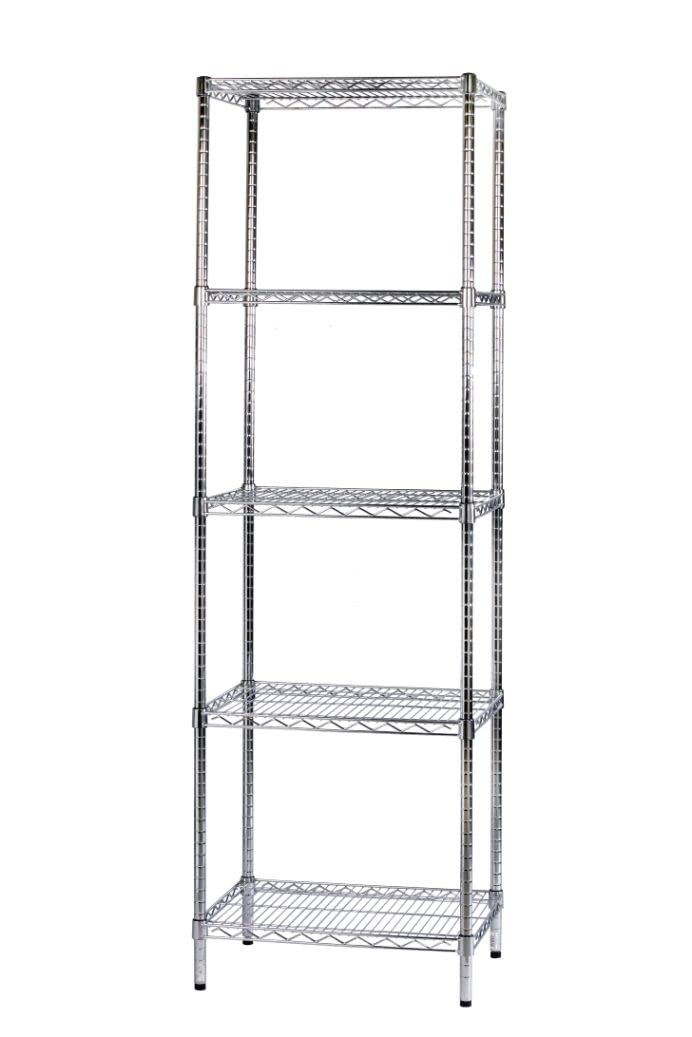 Scaffale in Filo d'Acciaio Cromato con Cinque Ripiani 45 x 60 x 200 cm