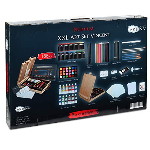 Artina 188tlg Malset Vincent mit Kofferstaffelei - XXL Malkoffer Set mit Acrylfarben, Ölkreide, Aquarelle, Pinselset UVM… – Bild 3