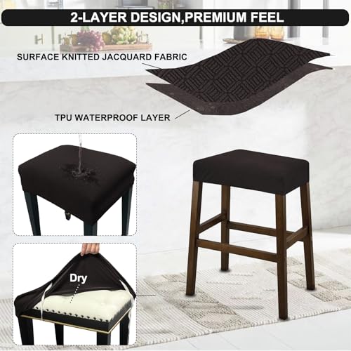Image of NeColorLife Rectangle Bar Stool Covers Waterproof,Dark Brown,4 Pack | Stretch Saddle Seat Covers for Counter Height, Kitchen Island, and Vanity Bar Stools, Protecting Seats from Daily Wear