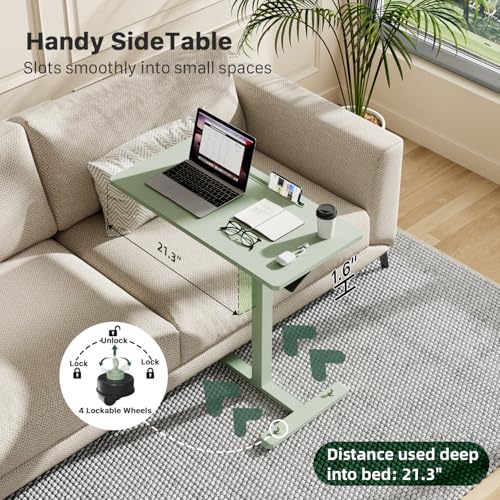 Image of Gibbon Mounts Mobile Standing Desk, Pneumatic Adjustable Rolling Desk(31.5 Inches), Portable Laptop Desk with 4 Lockable Wheels, Overbed Bedside Table Laptop Table for Couch, Home, Office, Green
