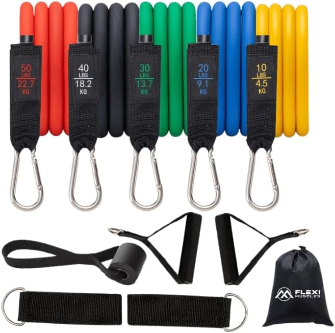 Resistance Bands Sets – Exercise Bands with Handles, Door Anchor, 2 Ankle Straps for Resistance Tubes. Ideal for Home Workouts, Physical Therapy and Yoga and Pilates.