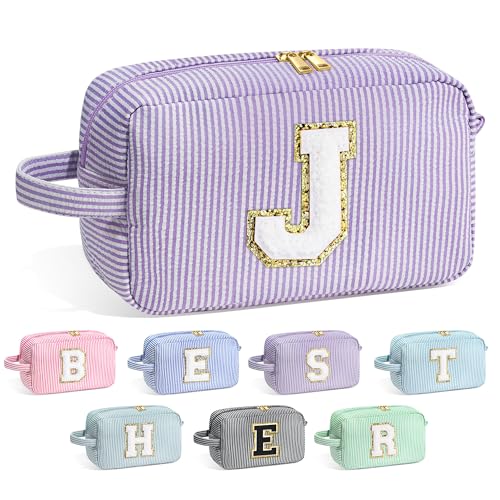 Image of YOOLIFE Initial Makeup Bag for Women - Monogram Cute Makeup Bags Cosmetic Case Toiletry Pouch for Women Her Best Friend Sister Teacher, Personalized Birthday Gifts for Women, Purple J