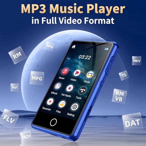 Image of Mp3 Player for Kids, 80GB Bluetooth MP3 Player, Digital Music Player Portable HiFi Sound Full Video Format, MP3 & MP4 Players with Speaker, FM Radio, Voice Recorder, Shuffle Repeat, Up to 256GB, Blue